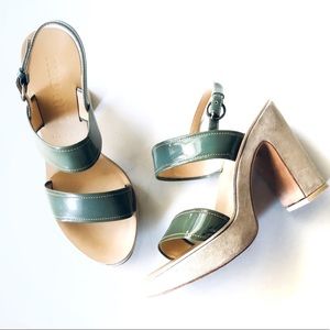 MIU MIU Green Leather & Suede Platform Heels